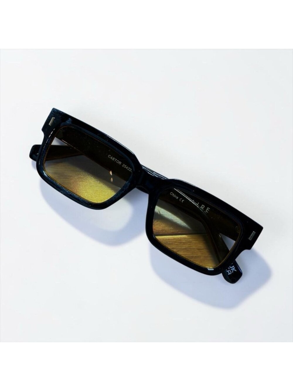 AIRE Castor Black Rectangular Sunglasses Amber Lens Retro Y2K Blogger Chic